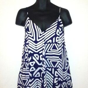 ROKOKO Blue and White Graphic Mini Dress, S